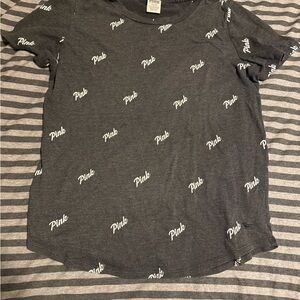 PINK Victoria's Secret Charcoal Tee with White Logo